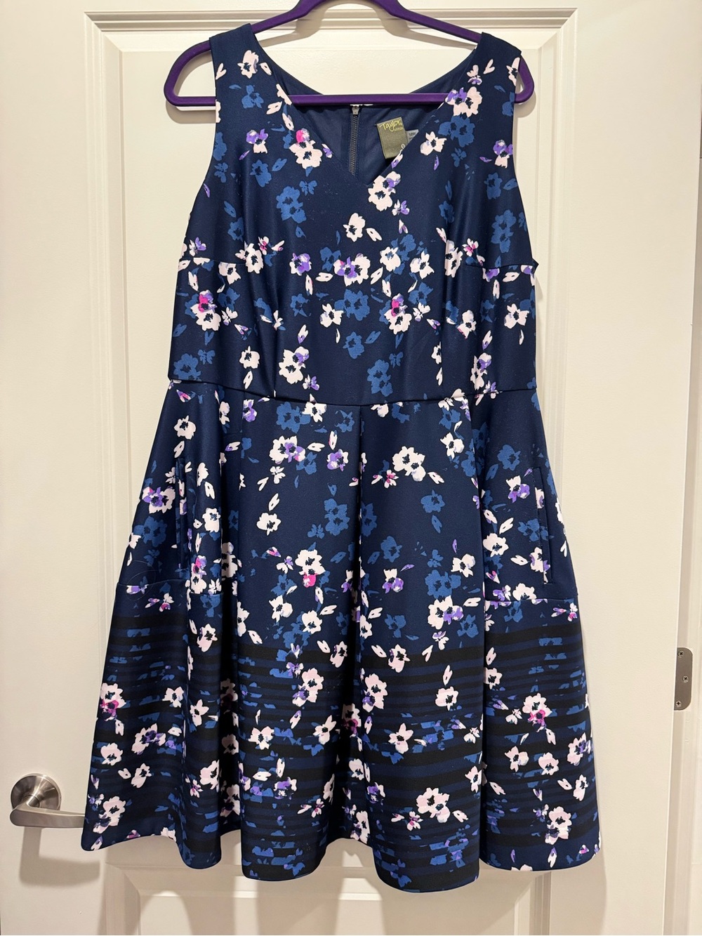Taylor Navy Floral Tiered V-Neck Fit-and-Flare Dress